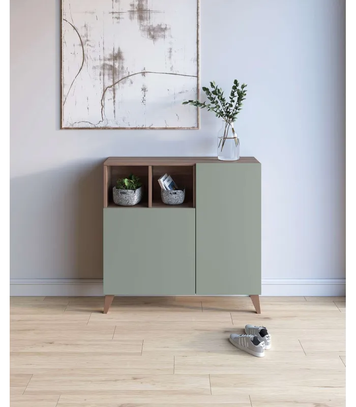 Recibidor zapatero 510 en nogal y verde, 90x90x26