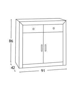 Aparador 2 puertas en madera maciza 85 cm(alto)91 cm(ancho)42