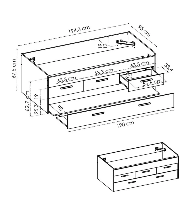 Cama compacta Rala blanca 90 cm, con almacenaje