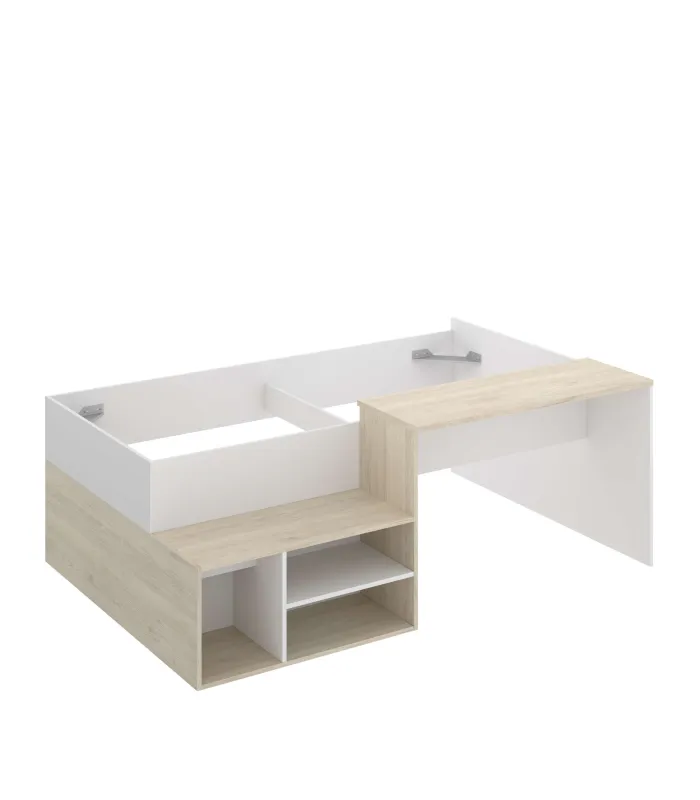 Cama compacta Lara con escritorio, blanco, 90 cm