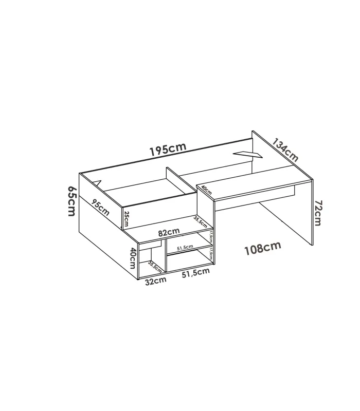 Cama compacta Lara con escritorio, blanco, 90 cm