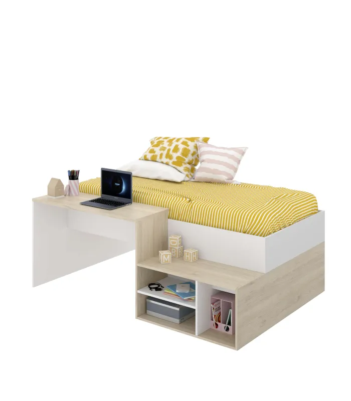 Cama compacta Lara con escritorio, blanco, 90 cm