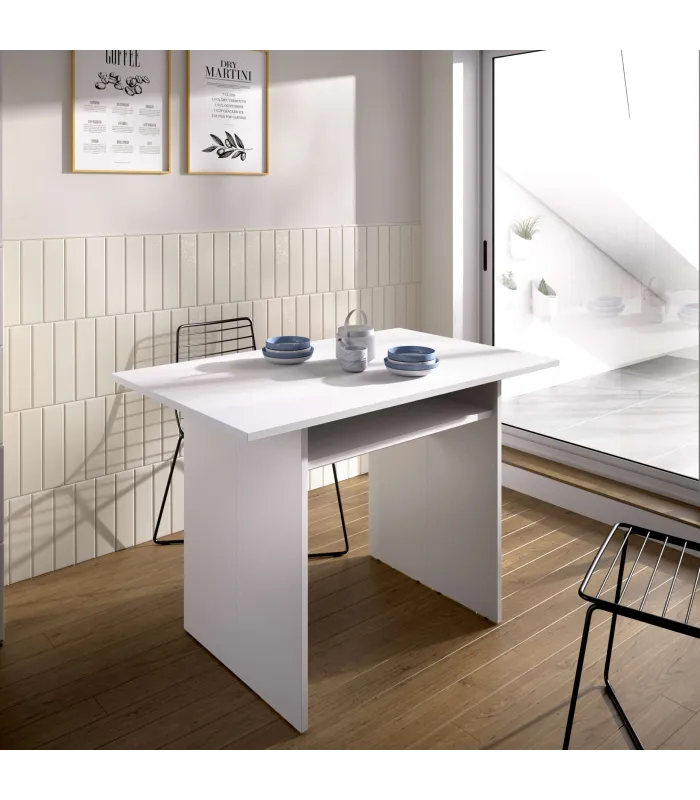 Mesa cocina Rala extensible blanca, 77.3/75.4x110.6cm
