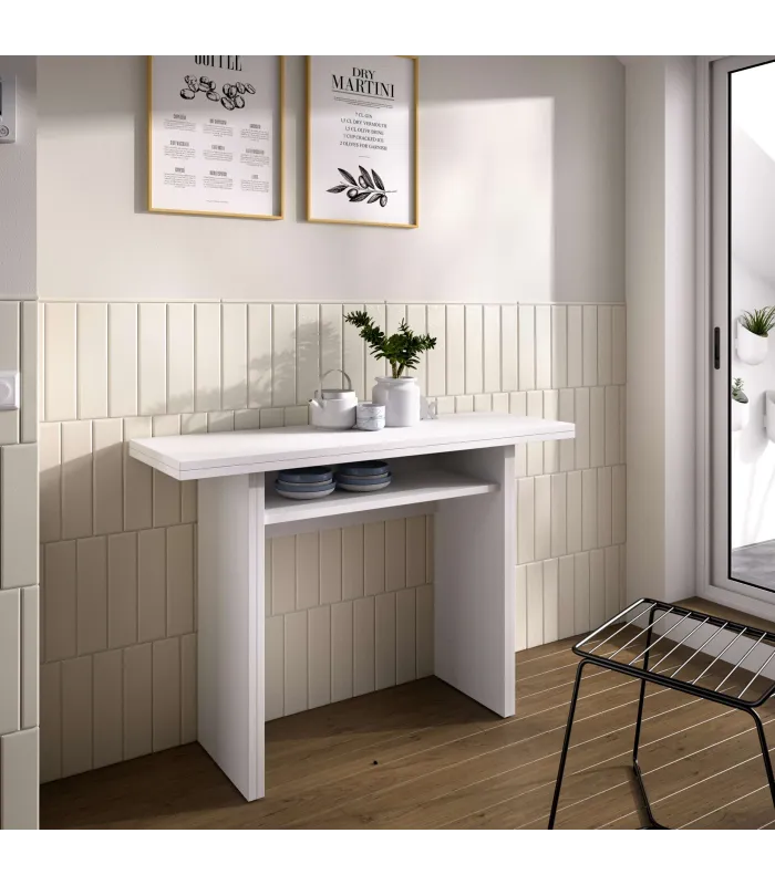 Mesa cocina Rala extensible blanca, 77.3/75.4x110.6cm