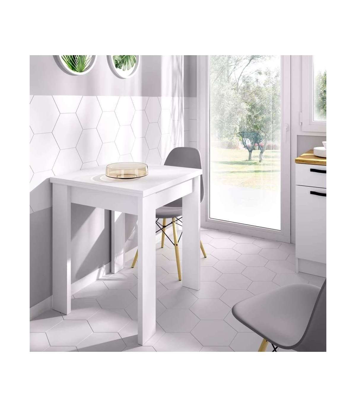 Mesa de cocina extensible blanca