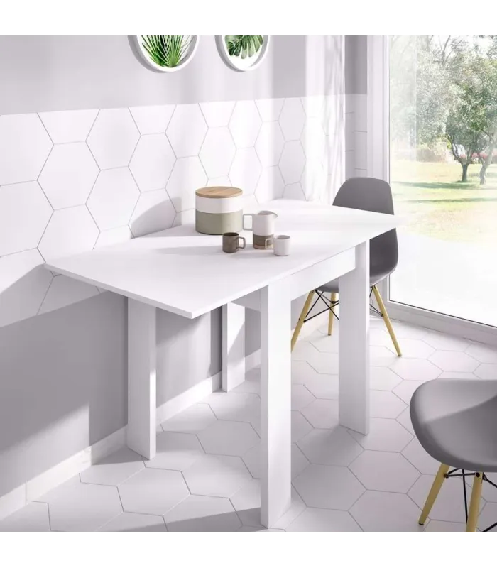 Mesa cocina Rila extensible blanca moderna