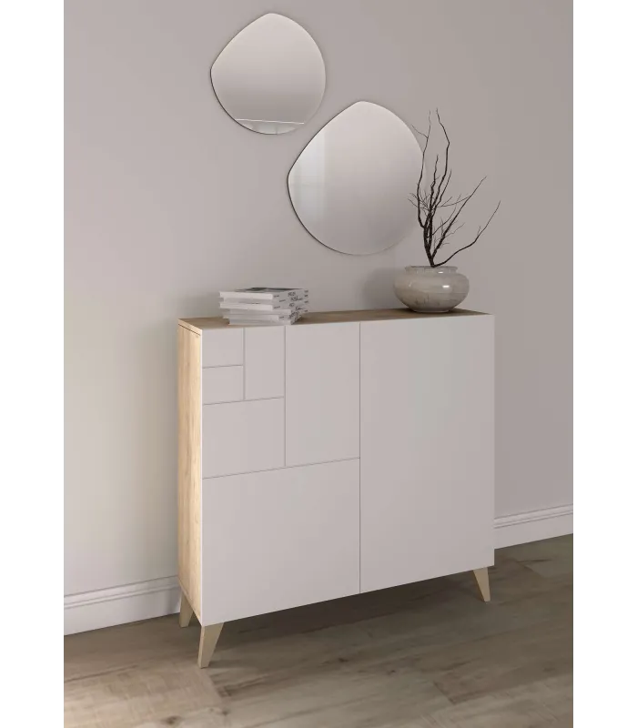 Zapatero roble claro/blanco, 90x90x27 cm, 12-14 pares