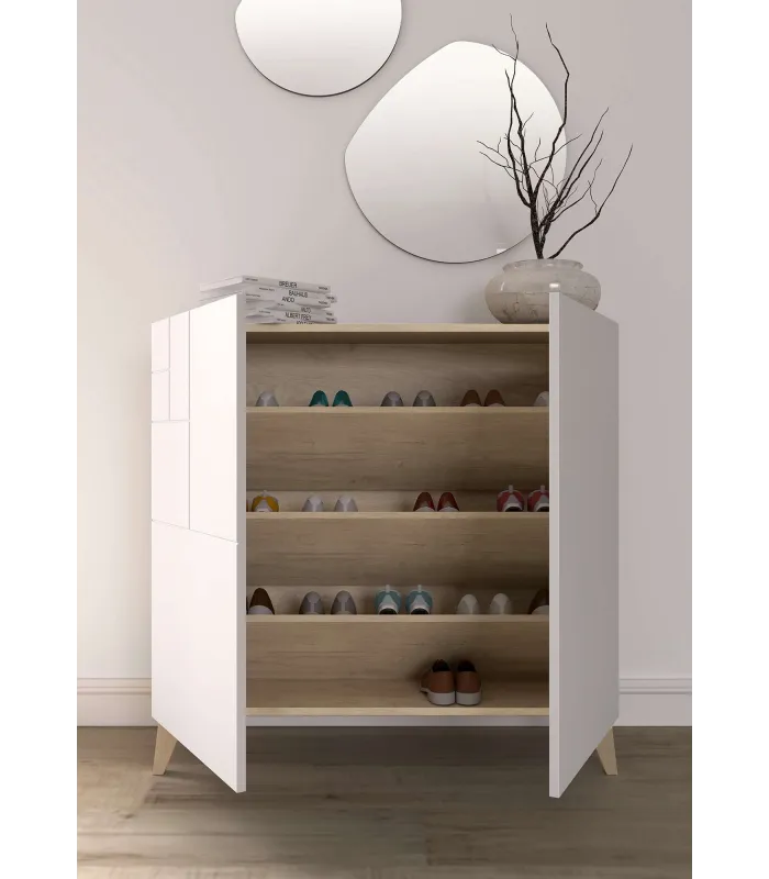 Zapatero roble claro/blanco, 90x90x27 cm, 12-14 pares