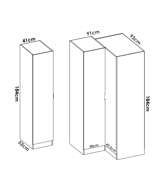Armário de canto Jaén IV em branco, 184x133x90,5 cm