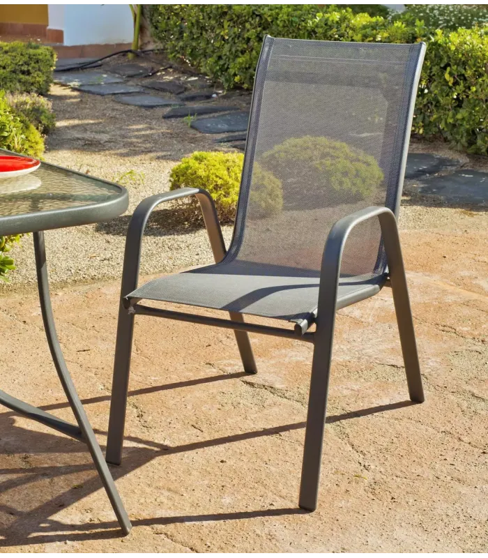 Pack de 4 sillones apilables jardín acero gris