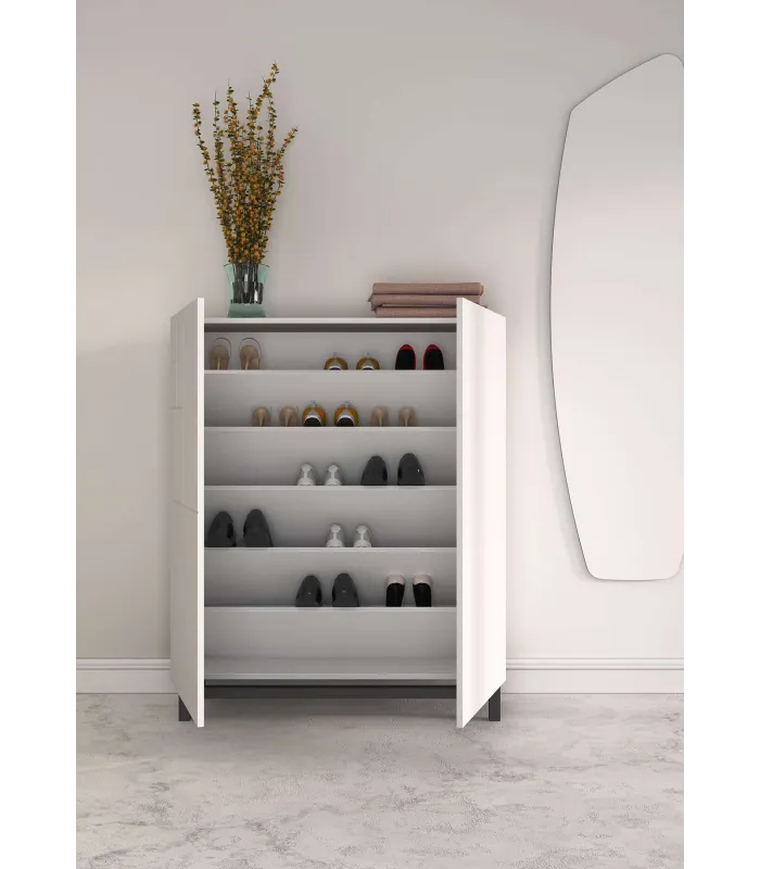 Zapatero moderno blanco con patas grafito, 90x112x27