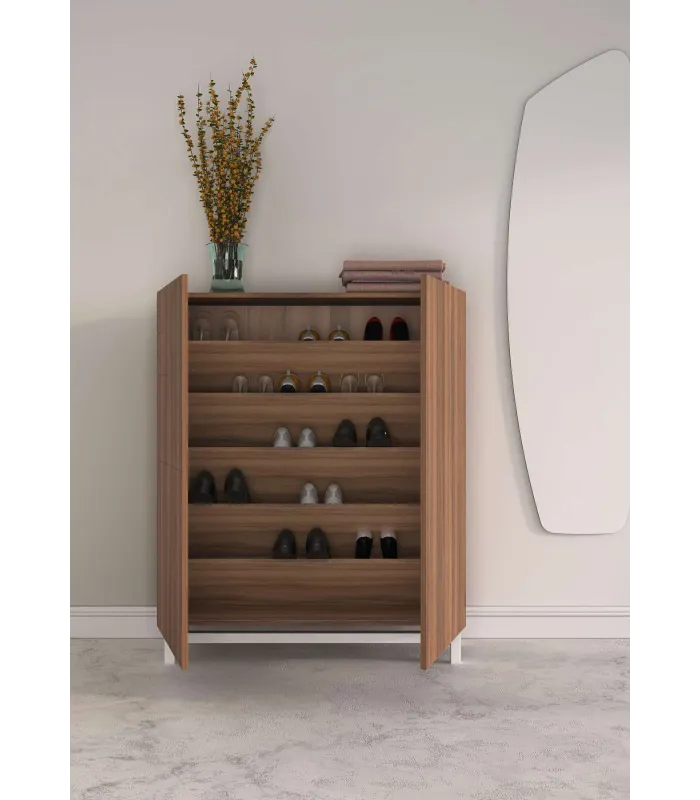 Zapatero moderno nogal claro y patas blancas