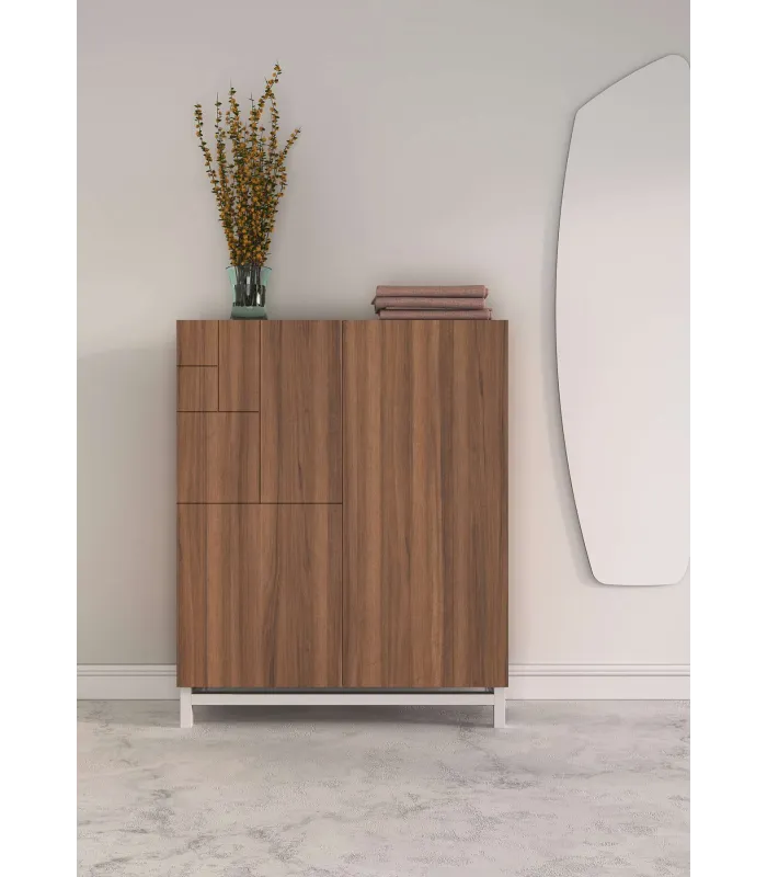 Zapatero moderno nogal claro y patas blancas