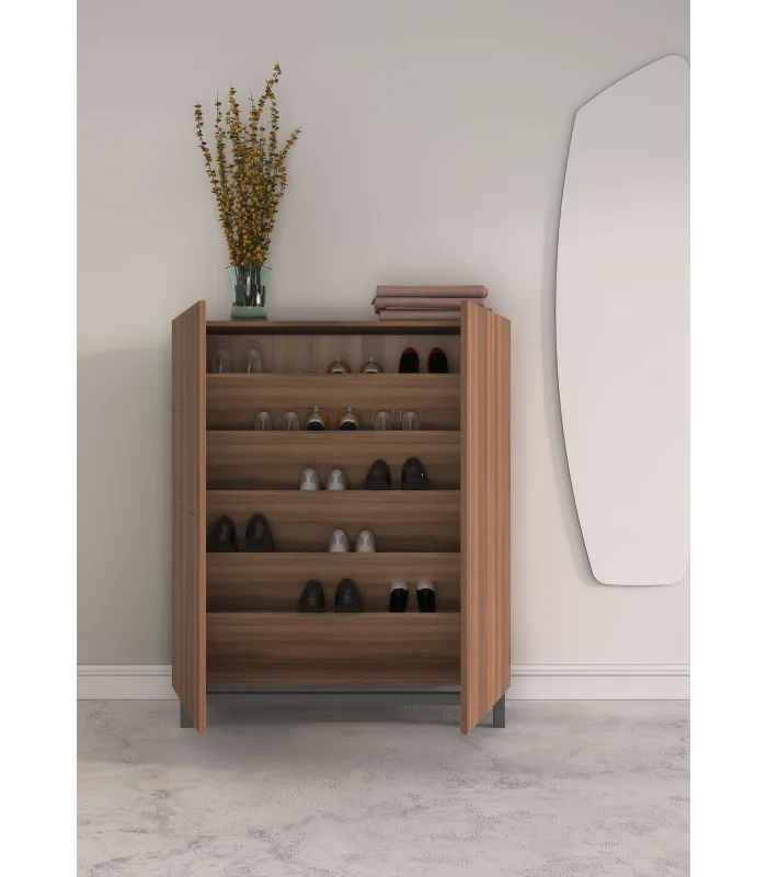 Zapatero modelo 515 nogal claro patas gris, 90x112x27