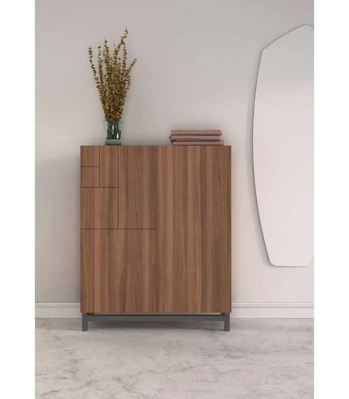 Zapatero modelo 515 nogal claro patas gris, 90x112x27