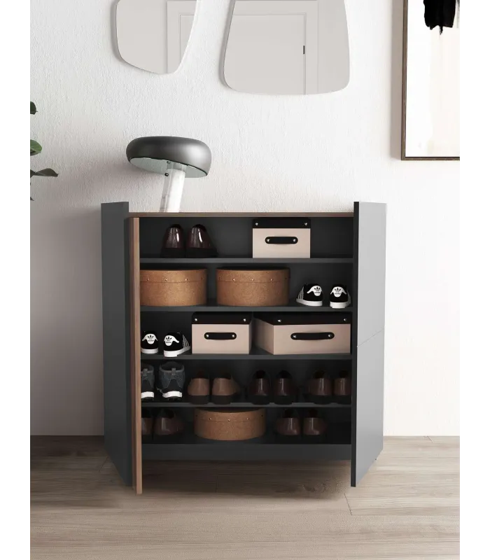 Sapateira 516 grafite/nogueira, organização prática para sapatos