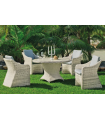 Conjunto mesa redonda + 4 sillones con cojines para terraza jardín Celebes-120/4, Médula Luxe.