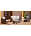Conjunto de sofa 3 plazas, 2 sillones, cojines y mesa de centro para jardin Lisbon-8 en acabado marrón