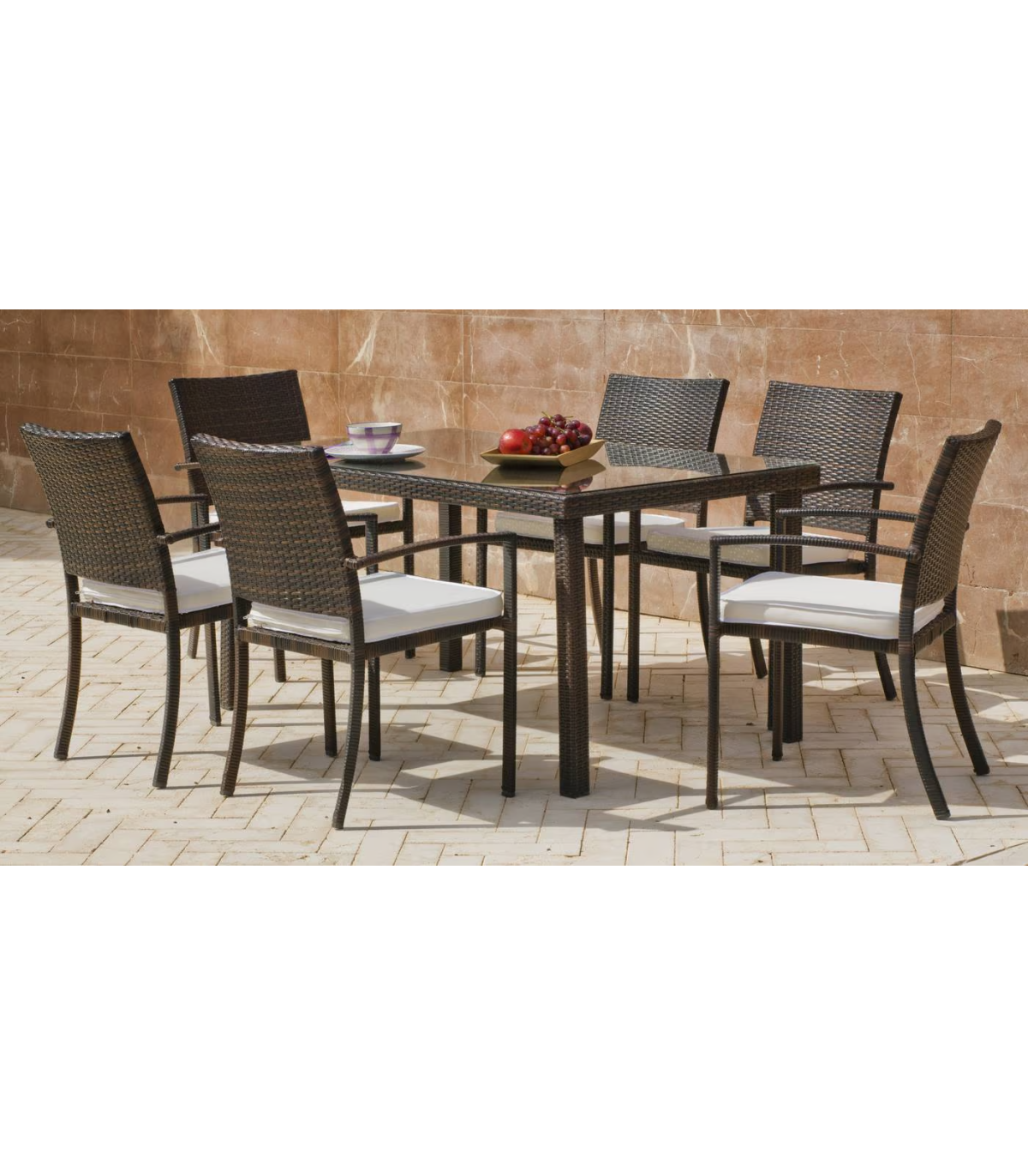 Set para terraza Bahía de 4 sillas y mesa de centro cuadrada - Compra  Online
