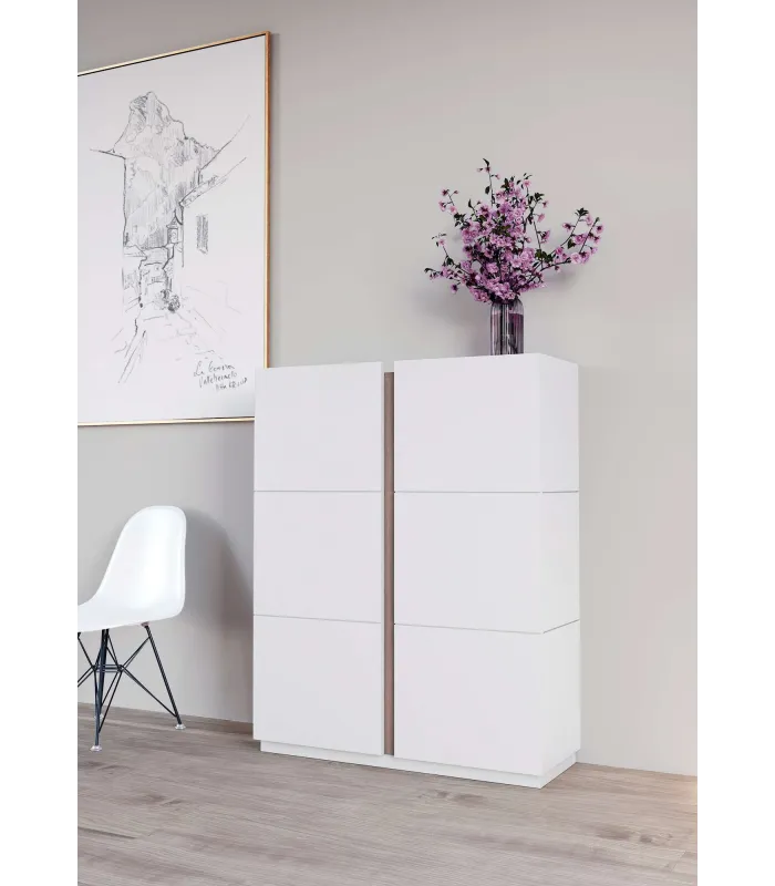 Recibidor zapatero blanco/nogal, 122x95x35 cm