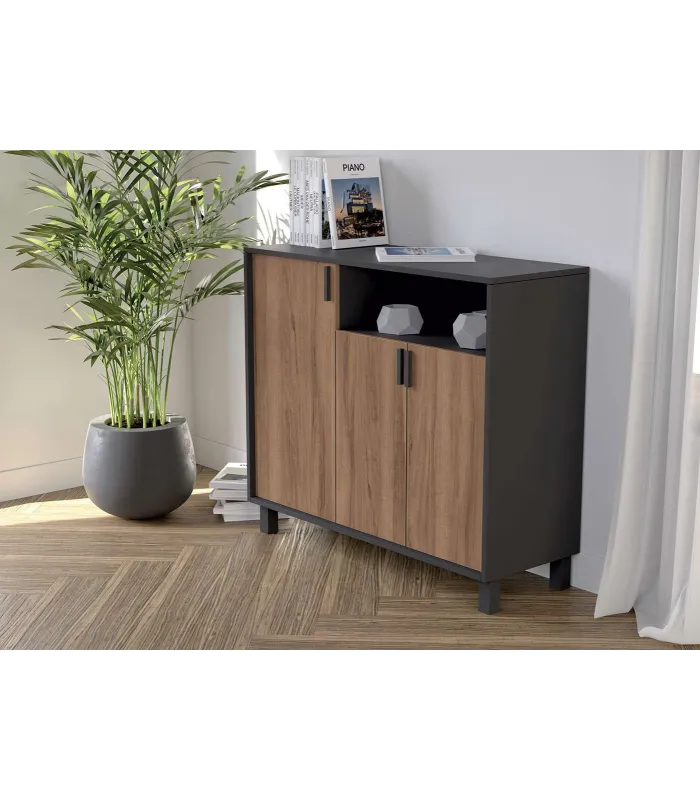 Receptor sapateiro 3 portas grafite e noz