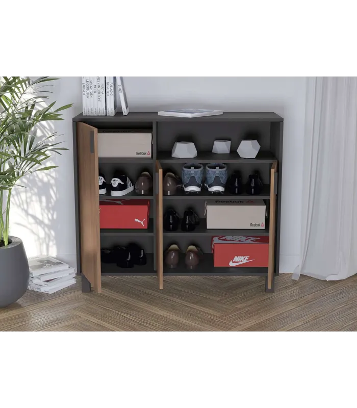 Receptor sapateiro 3 portas grafite e noz