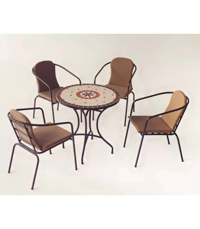 Mesa jardín Sicilia, 75 cm, bronce forja, mosaico