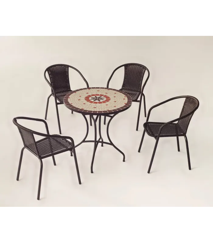 Mesa jardín Sicilia, 75 cm, bronce forja, mosaico