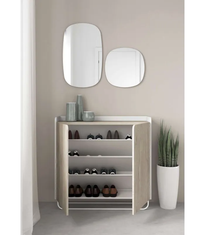 Recibidor zapatero 2 puertas blanco y roble claro