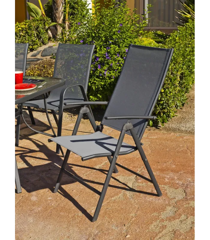 Conjunto mesa + 4 tumbonas acero gris antracita