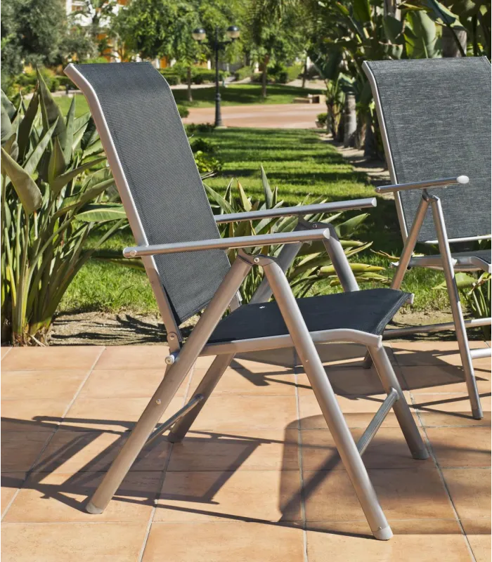 Conjunto mesa + 4 tumbonas acero color plata