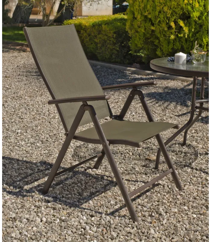 copy of Steel/textile armchair Macau-3 stackable bronze.