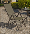 Cadeira de braços dobrável de aço/textil Macao-5 bronze, 100cm(altura) 58cm(largura) 62/98cm(profundidade)