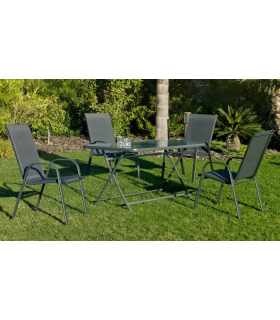 Ensemble table + 4 fauteuils en acier Cordoba/Sulam-140/4