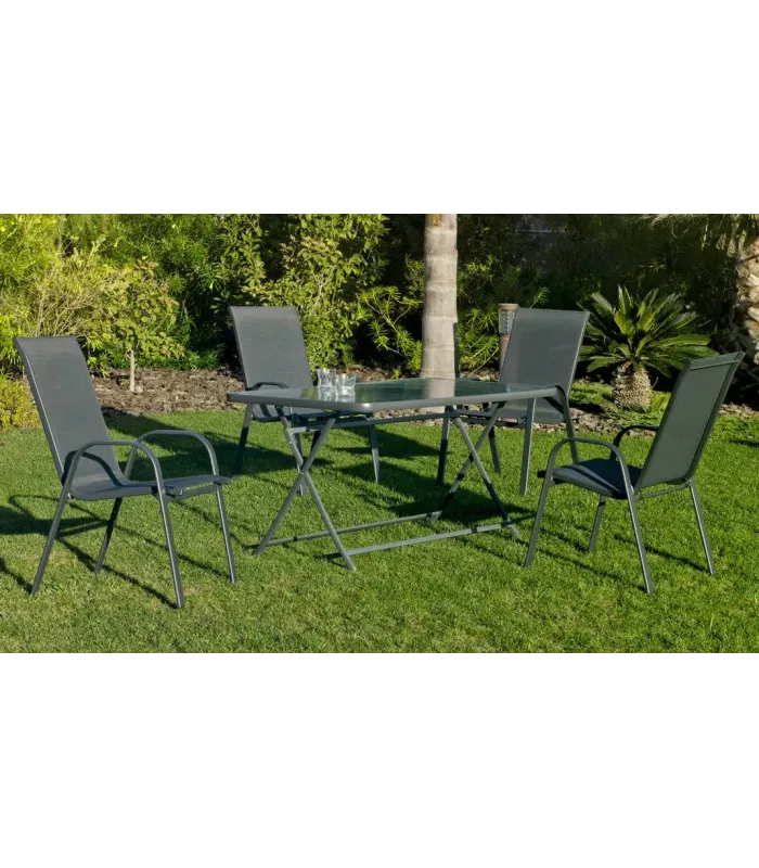Ensemble table + 4 fauteuils en acier Cordoba/Sulam-140/4