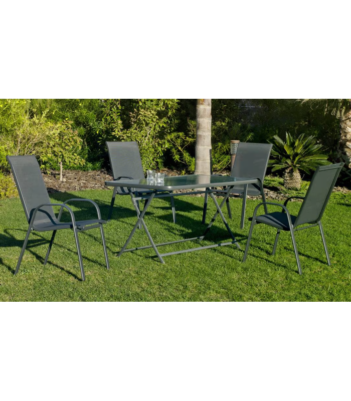 Table set + 4 armchairs in Cordoba/Sulam-140/4 steel.