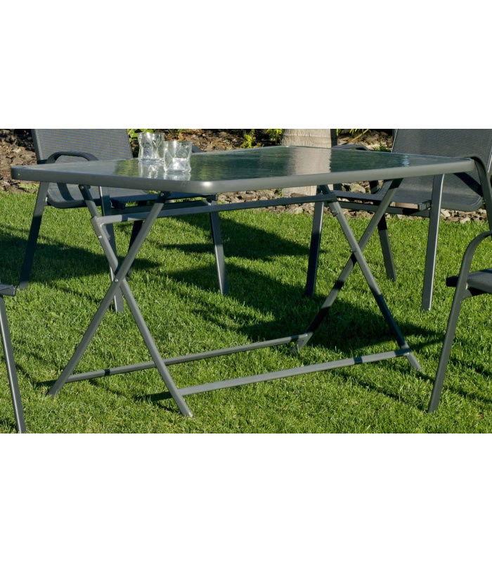 Table set + 4 armchairs in Cordoba/Sulam-140/4 steel.