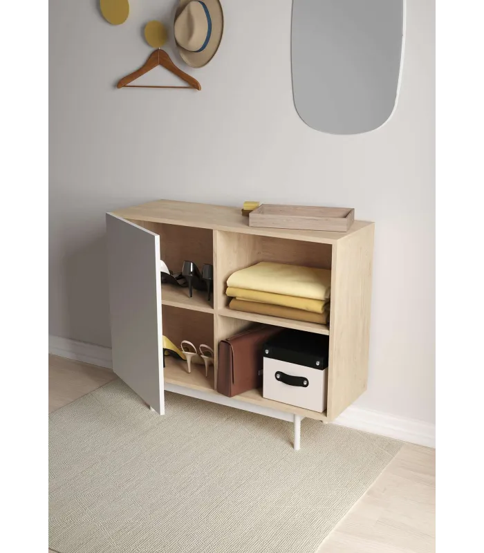 Mueble auxiliar 601-2 en roble/blanco para calzado.
