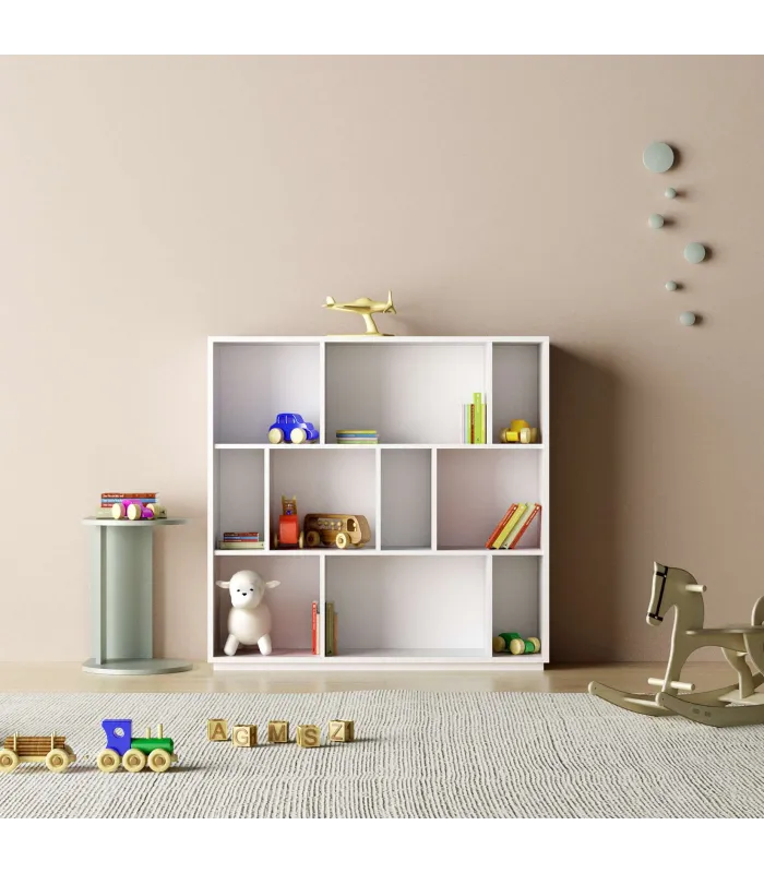 Prateleira Fase 3 alturas, acabamento branco, 10 compartimentos