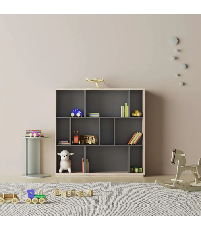 Estantería de 3 alturas en roble/grafito, 10 compartimentos