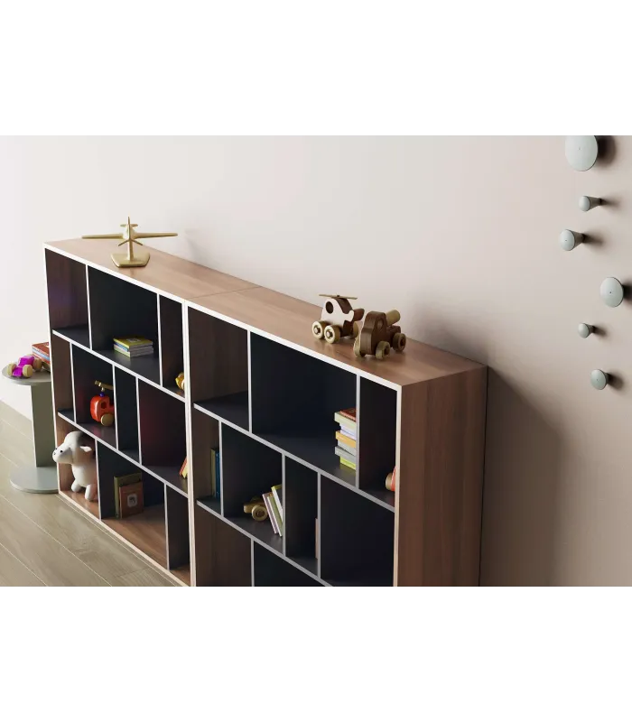 Estantería 3 alturas nogal claro/grafito, 10 compartimentos