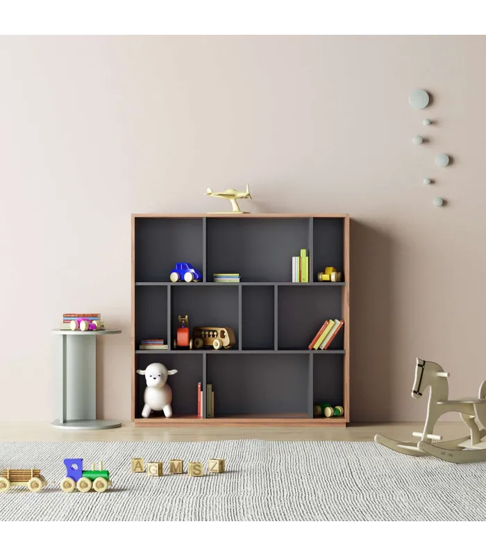 Estantería 3 alturas nogal claro/grafito, 10 compartimentos