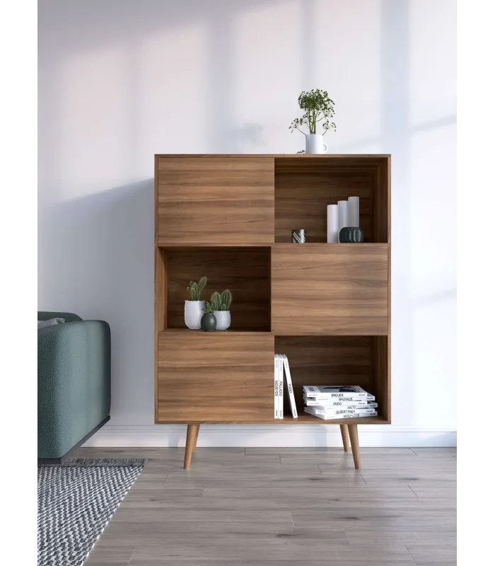 Aparador 3 portas acabamento de noz, 131x101x30cm