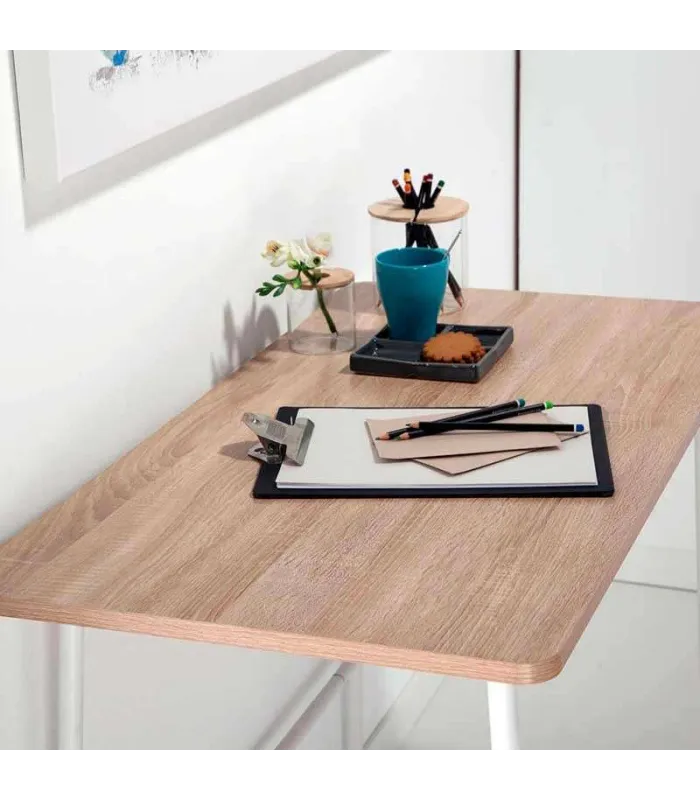 Mesa de oficina con patas metálicas roble/blanco