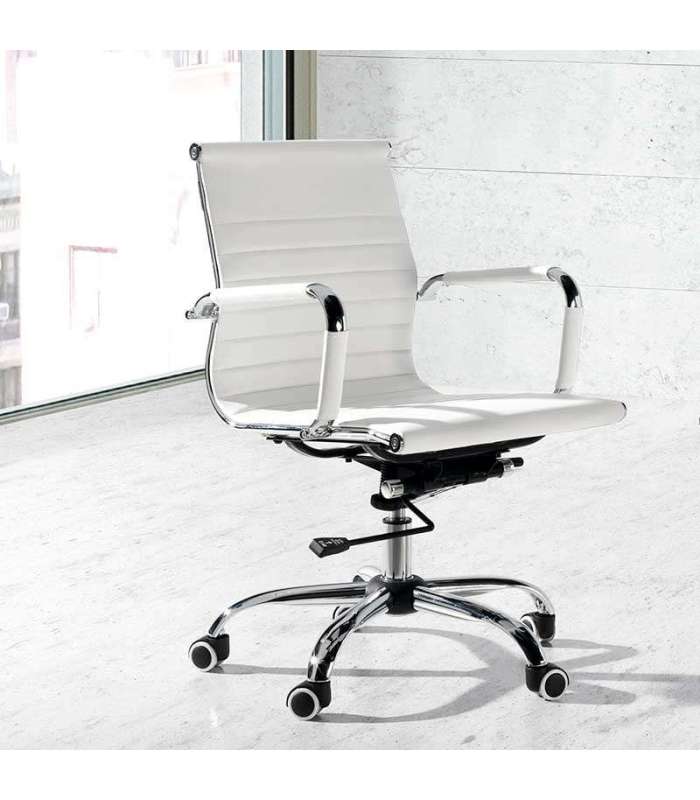 Fauteuil de bureau pivotant avec finition en simili-cuir blanc