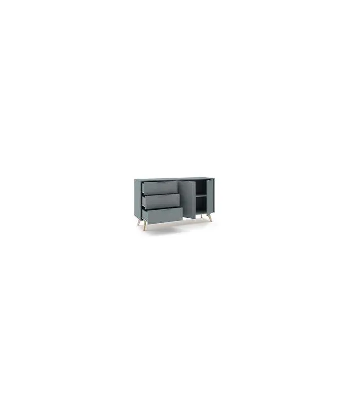 Aparador Nicolás: 2 puertas, 2 cajones, verde kaki/cera blanca
