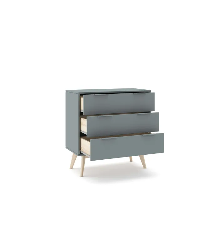 Cómoda Nicolás 3 cajones, verde kaki y cera blanca