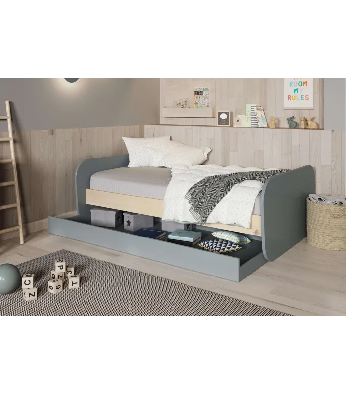 Cama nido juvenil DYLAN, verde kaki y cera blanca, 205x102 cm