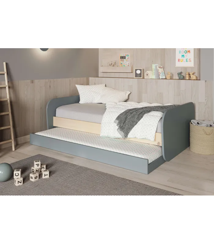 Cama nido juvenil DYLAN, verde kaki y cera blanca, 205x102 cm