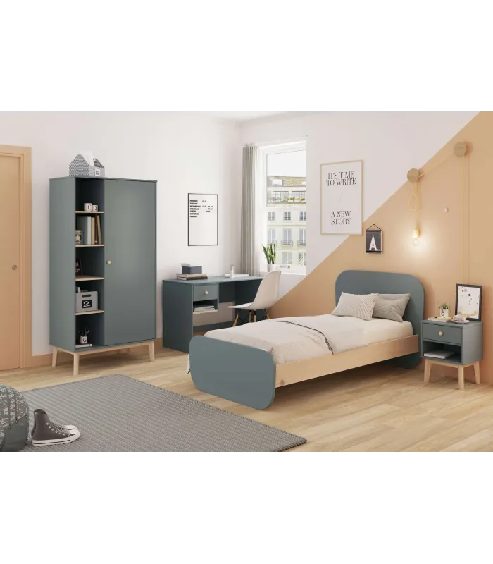 Cama juvenil DYLAN verde kaki/cera blanca, 90x190 cm